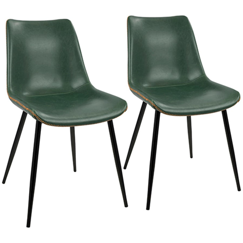 LumiSource Durango Dining Chair Set of 2 | Black Metal & Green PU Leather | Industrial Dining Room & Kitchen Seating | Model DC-DRNGBK-GN2