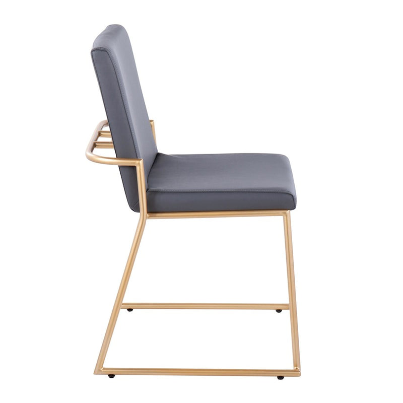 LumiSource Dutchess Dining Chair Set of 2 | Gold Steel & Grey PU Leather | Glam Dining Room & Kitchen Seating | Model DC-DUTCHESSAUGY2
