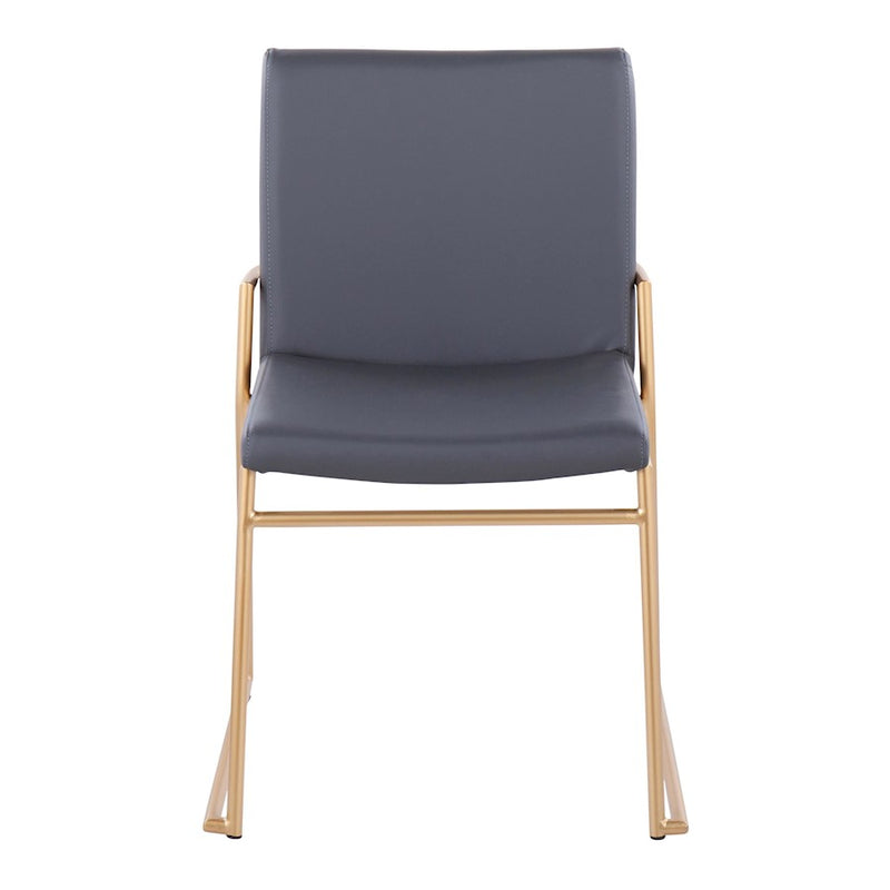 LumiSource Dutchess Dining Chair Set of 2 | Gold Steel & Grey PU Leather | Glam Dining Room & Kitchen Seating | Model DC-DUTCHESSAUGY2