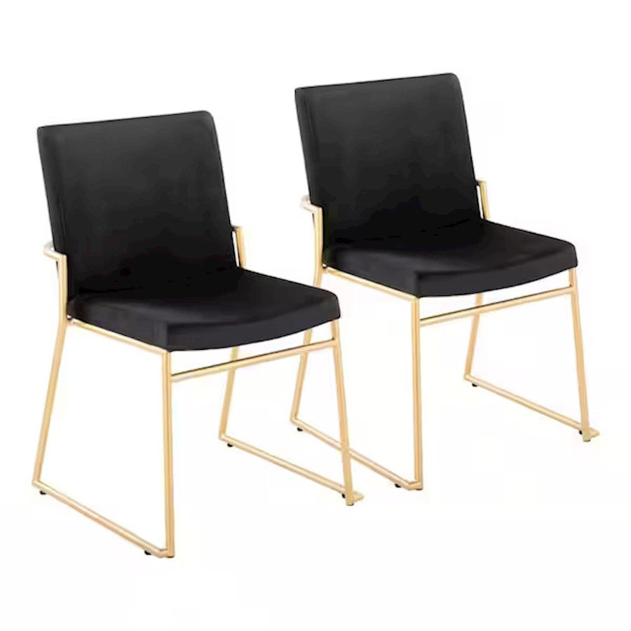 LumiSource Dutchess Dining Chair, Set/2, GoldST/BK Velvet - DC-DUTCHESSAUVBK2