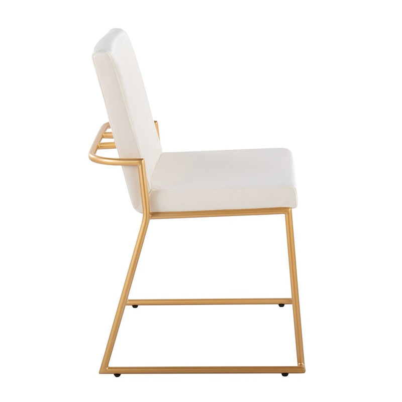 LumiSource Dutchess Dining Chair, Set of 2, Gold Steel/Cream