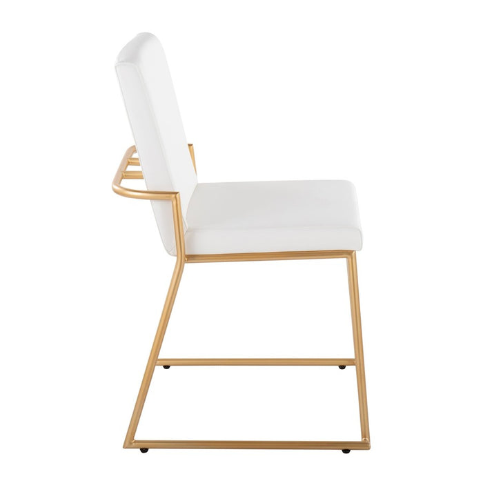 LumiSource Dutchess Dining Chair, Set of 2, Gold Steel/White