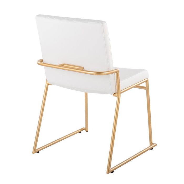 LumiSource Dutchess Dining Chair, Set of 2, Gold Steel/White