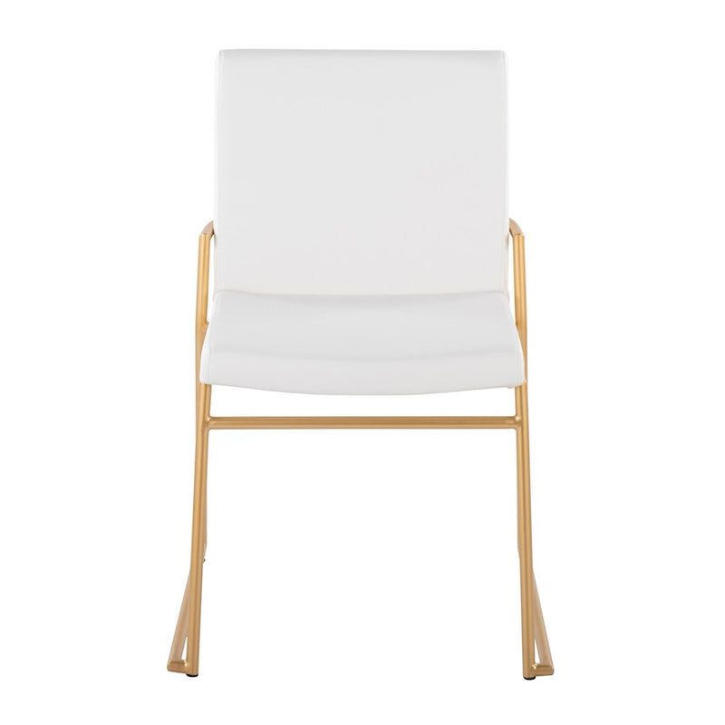 LumiSource Dutchess 22.5in Dining Chair Set of 2 | Glam White PU & Gold Steel | Dining Room & Kitchen Seating | Model DC-DUTCHESSAUW2