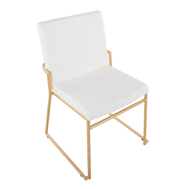 LumiSource Dutchess Dining Chair, Set of 2, Gold Steel/White