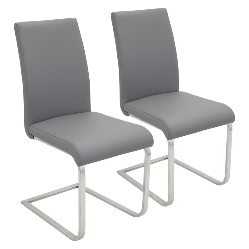 LumiSource Foster 23.25in Dining Chair Set of 2 | Modern Grey PU Leather & Stainless Steel | Dining Room & Kitchen Seating | Model DC-FSTRGY2
