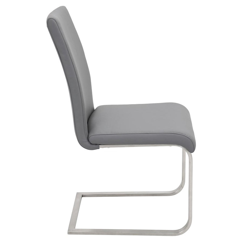 LumiSource Foster 23.25in Dining Chair Set of 2 | Modern Grey PU Leather & Stainless Steel | Dining Room & Kitchen Seating | Model DC-FSTRGY2