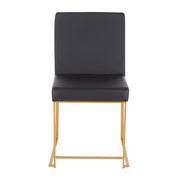 LumiSource Fuji High Back Dining Chair Set of 2 | Gold Metal and Black PU | Dining Room & Office Seating | Model DC-HBFUJIAUBK2