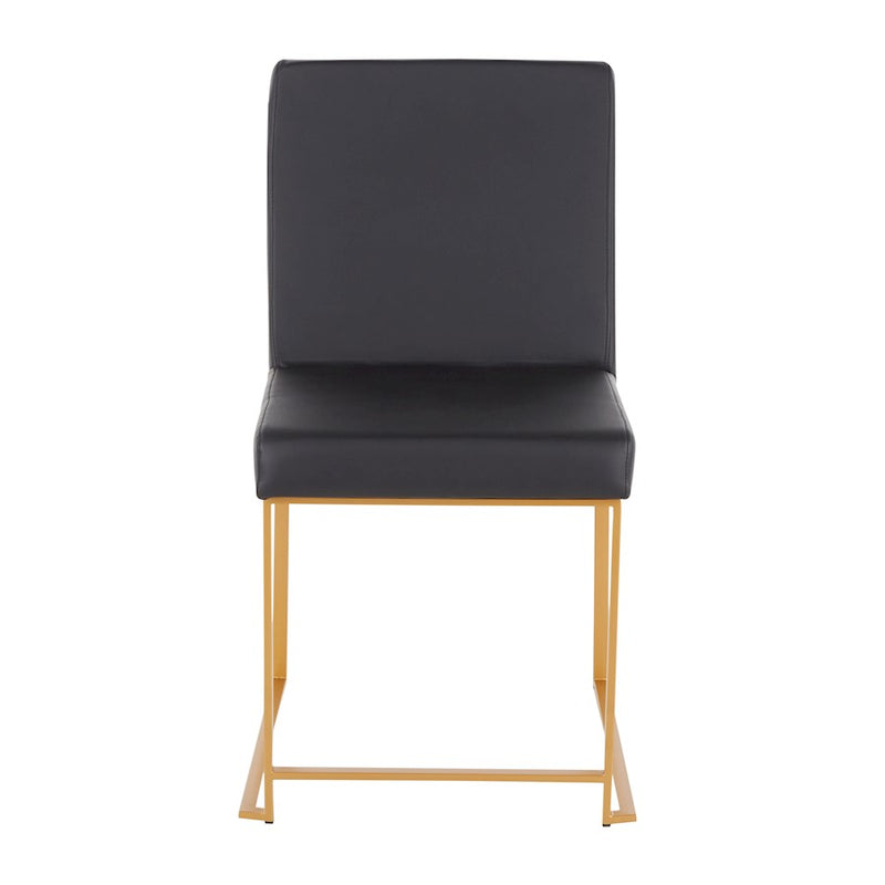 LumiSource Fuji High Back Dining Chair Set of 2 | Gold Metal and Black PU | Dining Room & Office Seating | Model DC-HBFUJIAUBK2