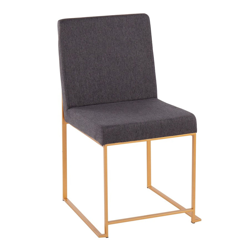 LumiSource Fuji High Back Dining Chair Set of 2 | Gold Steel and Charcoal Fabric | Dining Room & Office Seating | Model DC-HBFUJIAUCHAR2
