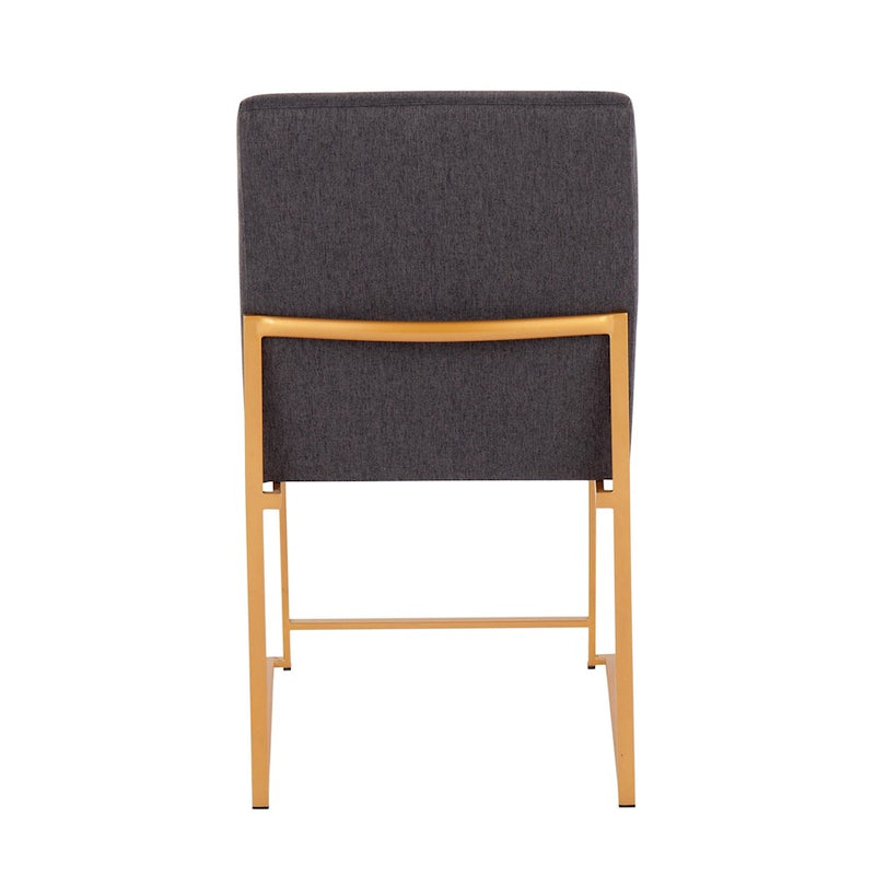 LumiSource Fuji High Back Dining Chair Set of 2 | Gold Steel and Charcoal Fabric | Dining Room & Office Seating | Model DC-HBFUJIAUCHAR2