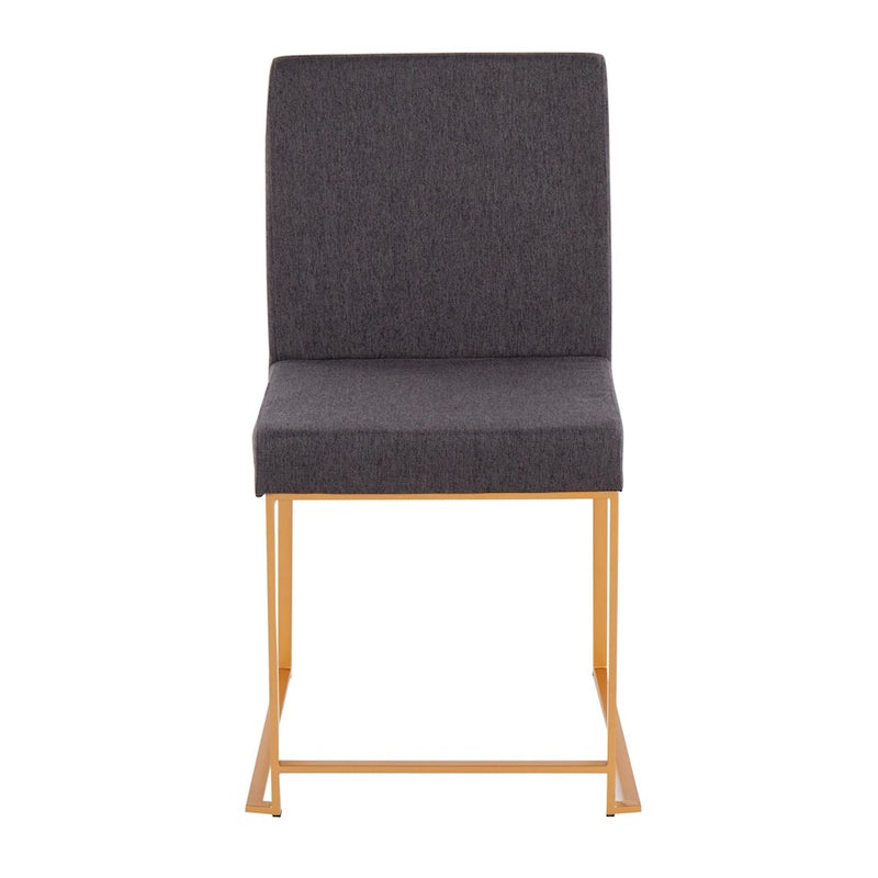 LumiSource Fuji High Back Dining Chair Set of 2 | Gold Steel and Charcoal Fabric | Dining Room & Office Seating | Model DC-HBFUJIAUCHAR2
