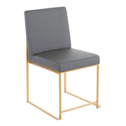 LumiSource Fuji High Back Dining Chair Set of 2 | Gold Metal and Grey PU | Dining Room & Office Seating | 21.5 x 18.5 x 33.5 in | Model DC-HBFUJIAUGY2