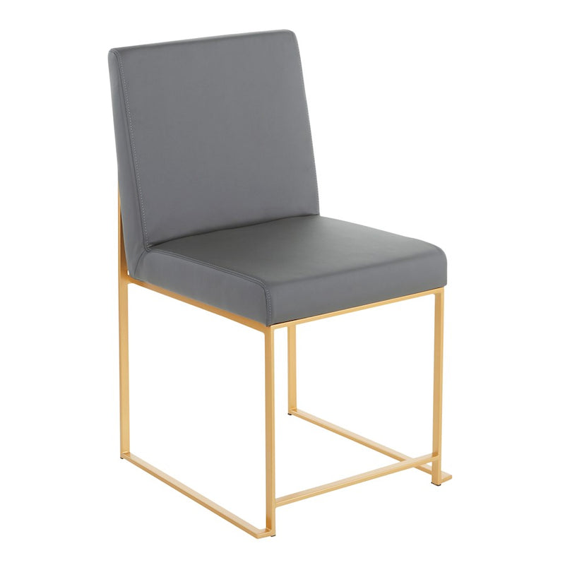LumiSource Fuji High Back Dining Chair Set of 2 | Gold Metal and Grey PU | Dining Room & Office Seating | 21.5 x 18.5 x 33.5 in | Model DC-HBFUJIAUGY2