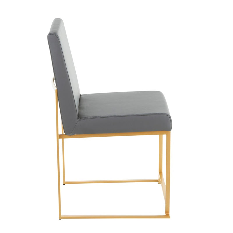 LumiSource Fuji High Back Dining Chair Set of 2 | Gold Metal and Grey PU | Dining Room & Office Seating | 21.5 x 18.5 x 33.5 in | Model DC-HBFUJIAUGY2