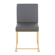 LumiSource Fuji High Back Dining Chair Set of 2 | Gold Metal and Grey PU | Dining Room & Office Seating | 21.5 x 18.5 x 33.5 in | Model DC-HBFUJIAUGY2