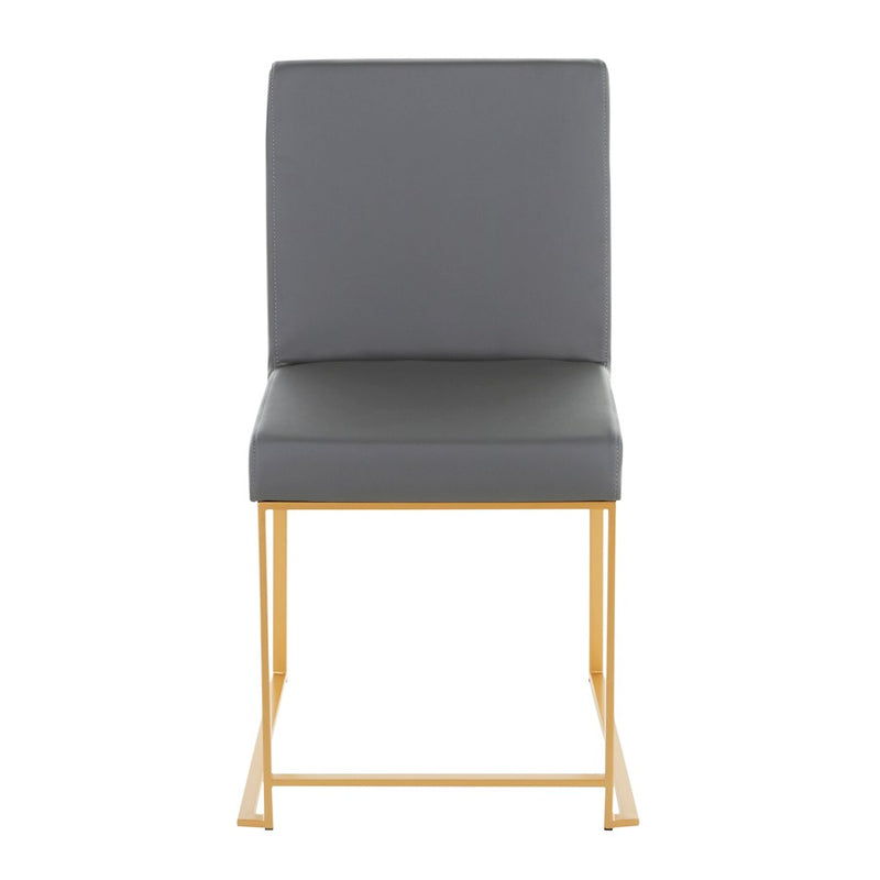 LumiSource Fuji High Back Dining Chair Set of 2 | Gold Metal and Grey PU | Dining Room & Office Seating | 21.5 x 18.5 x 33.5 in | Model DC-HBFUJIAUGY2
