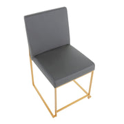 LumiSource Fuji High Back Dining Chair Set of 2 | Gold Metal and Grey PU | Dining Room & Office Seating | 21.5 x 18.5 x 33.5 in | Model DC-HBFUJIAUGY2