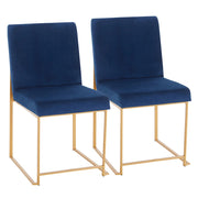 LumiSource Fuji Dining Chair Set of 2 | Gold Metal & Blue Velvet | Dining Room & Office Seating | 21.5 x 18.5 x 33.5 in | Model DC-HBFUJIAUVBU2