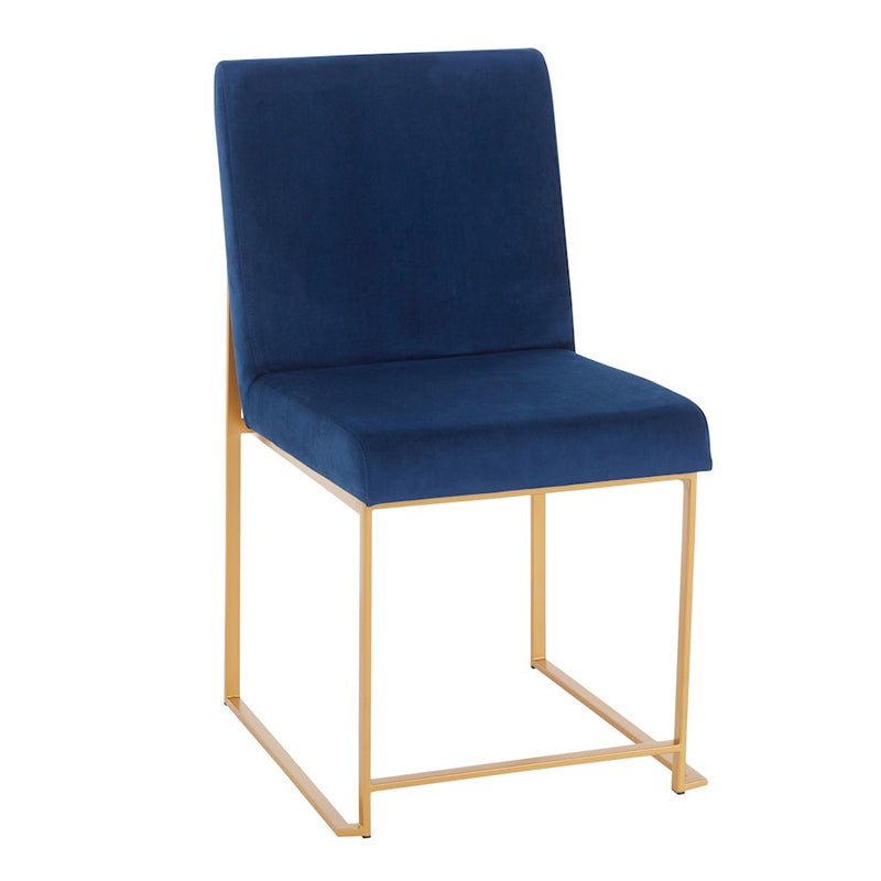 LumiSource Fuji Dining Chair Set of 2 | Gold Metal & Blue Velvet | Dining Room & Office Seating | 21.5 x 18.5 x 33.5 in | Model DC-HBFUJIAUVBU2