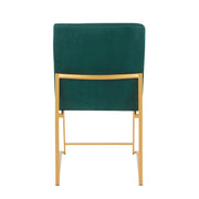 LumiSource Fuji Dining Chair Set of 2 | Gold Metal & Green Velvet | Dining Room & Office Seating | 21.5 x 18.5 x 33.5 in | Model DC-HBFUJIAUVGN2