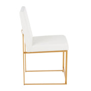 LumiSource Fuji High Back Dining Chair Set of 2 | Gold Metal & White PU | Dining Room & Office Seating | 18 x 22 x 34 in | Model DC-HBFUJIAUW2