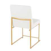 LumiSource Fuji High Back Dining Chair Set of 2 | Gold Metal & White PU | Dining Room & Office Seating | 18 x 22 x 34 in | Model DC-HBFUJIAUW2