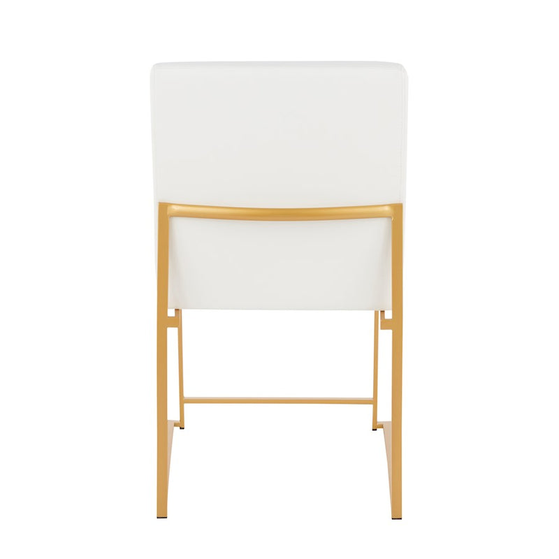 LumiSource Fuji High Back Dining Chair Set of 2 | Gold Metal & White PU | Dining Room & Office Seating | 18 x 22 x 34 in | Model DC-HBFUJIAUW2