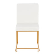 LumiSource Fuji High Back Dining Chair Set of 2 | Gold Metal & White PU | Dining Room & Office Seating | 18 x 22 x 34 in | Model DC-HBFUJIAUW2