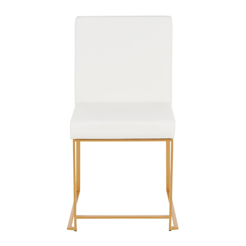 LumiSource Fuji High Back Dining Chair Set of 2 | Gold Metal & White PU | Dining Room & Office Seating | 18 x 22 x 34 in | Model DC-HBFUJIAUW2