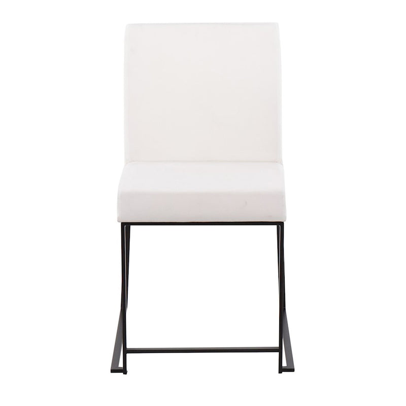 LumiSource Fuji High Back Dining Chair Set of 2 | Black Steel & White Velvet | Dining Room & Office Seating | Model DC-HBFUJIBKVW2
