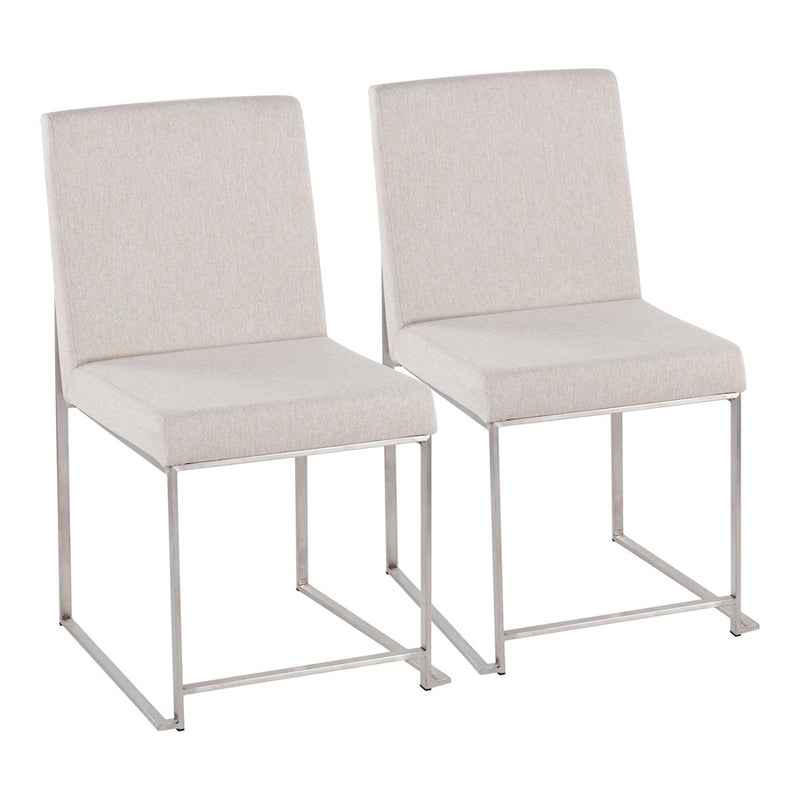 LumiSource Fuji High Back Dining Chair Set of 2 | Brushed Stainless Steel & Beige Fabric | Dining Room & Office Seating | Model DC-HBFUJISSBG2