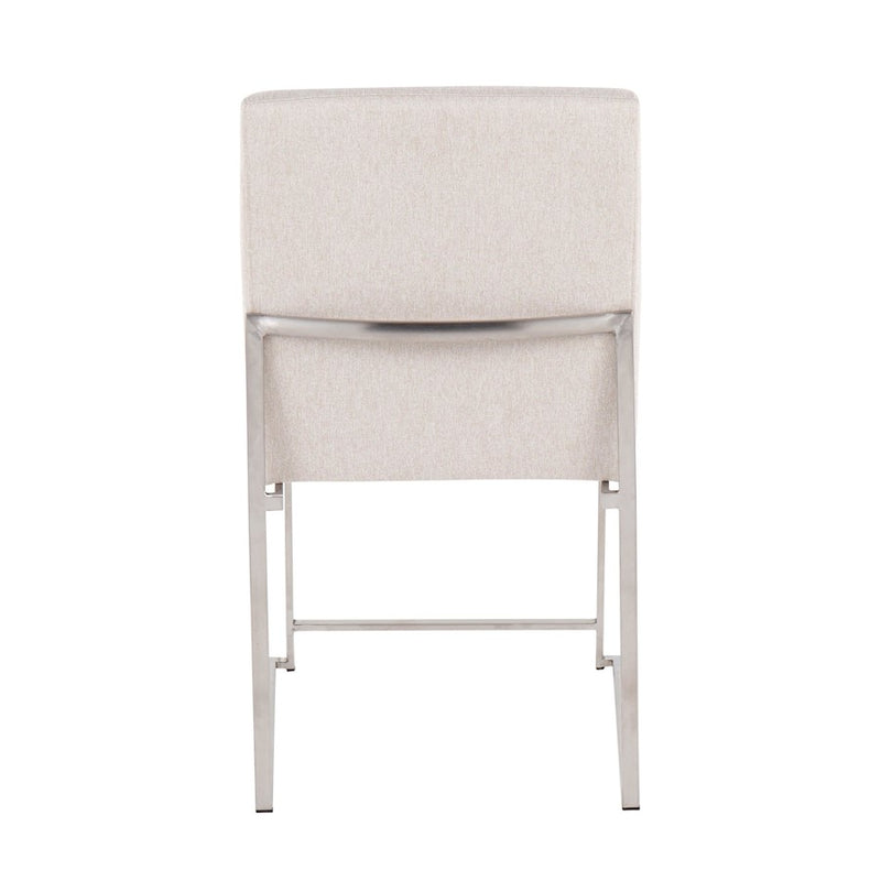 LumiSource Fuji High Back Dining Chair Set of 2 | Brushed Stainless Steel & Beige Fabric | Dining Room & Office Seating | Model DC-HBFUJISSBG2