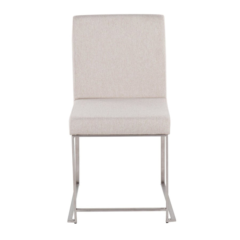 LumiSource Fuji High Back Dining Chair Set of 2 | Brushed Stainless Steel & Beige Fabric | Dining Room & Office Seating | Model DC-HBFUJISSBG2