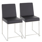 LumiSource Fuji High Back Dining Chair Set of 2 | Brushed Stainless Steel & Black PU Leather | Dining Room & Office Seating | Model DC-HBFUJISSBK2