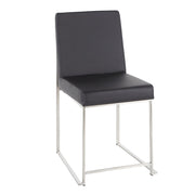 LumiSource Fuji High Back Dining Chair Set of 2 | Brushed Stainless Steel & Black PU Leather | Dining Room & Office Seating | Model DC-HBFUJISSBK2