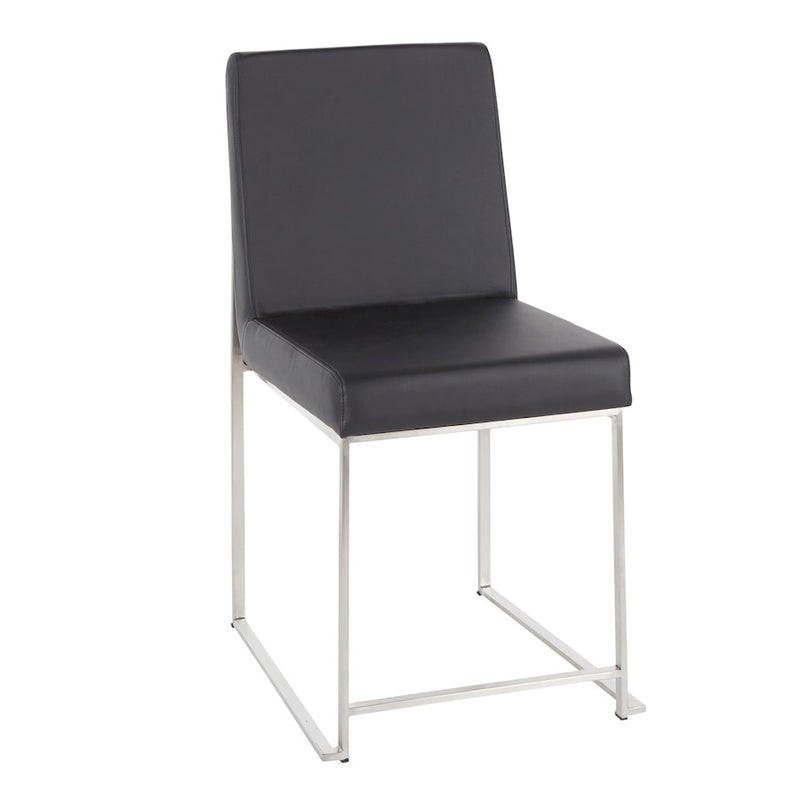 LumiSource Fuji High Back Dining Chair Set of 2 | Brushed Stainless Steel & Black PU Leather | Dining Room & Office Seating | Model DC-HBFUJISSBK2