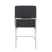 LumiSource Fuji High Back Dining Chair Set of 2 | Brushed Stainless Steel & Black PU Leather | Dining Room & Office Seating | Model DC-HBFUJISSBK2