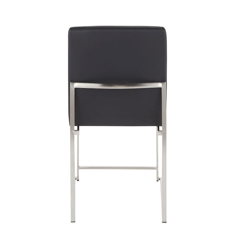 LumiSource Fuji High Back Dining Chair Set of 2 | Brushed Stainless Steel & Black PU Leather | Dining Room & Office Seating | Model DC-HBFUJISSBK2