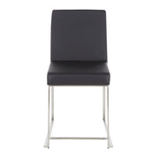 LumiSource Fuji High Back Dining Chair Set of 2 | Brushed Stainless Steel & Black PU Leather | Dining Room & Office Seating | Model DC-HBFUJISSBK2
