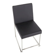 LumiSource Fuji High Back Dining Chair Set of 2 | Brushed Stainless Steel & Black PU Leather | Dining Room & Office Seating | Model DC-HBFUJISSBK2