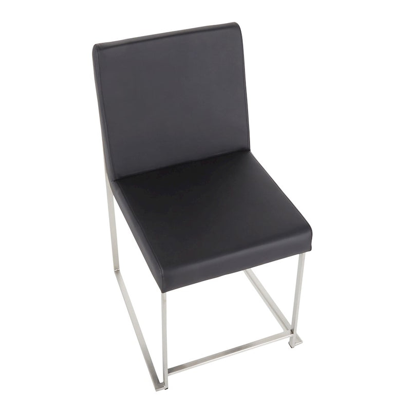 LumiSource Fuji High Back Dining Chair Set of 2 | Brushed Stainless Steel & Black PU Leather | Dining Room & Office Seating | Model DC-HBFUJISSBK2