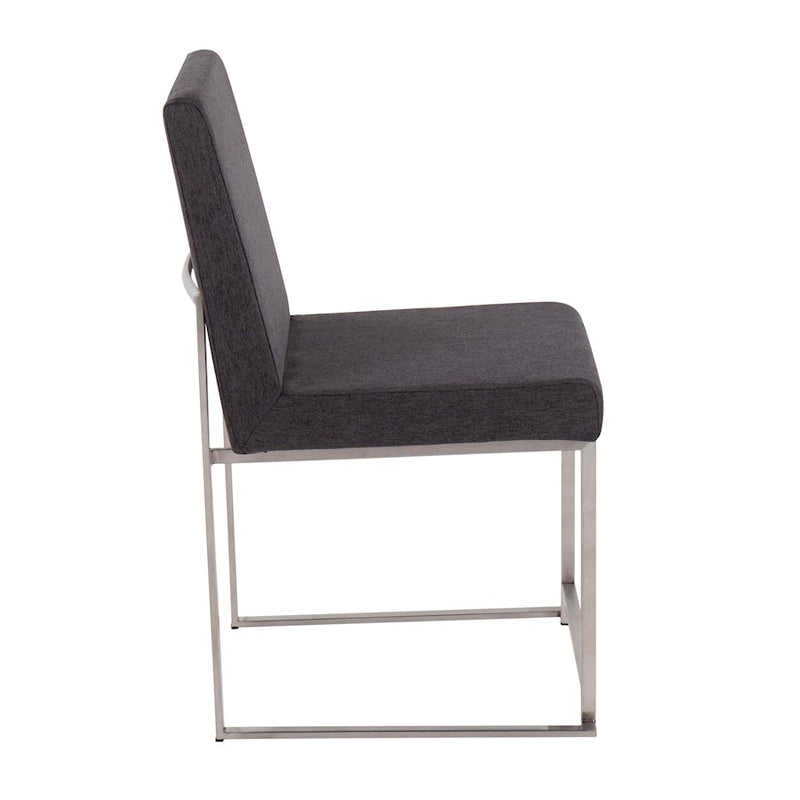 LumiSource Fuji High Back Dining Chair Set of 2 | Brushed Stainless Steel & Charcoal Fabric | Dining Room & Home Office | Model DC-HBFUJISSCHAR2