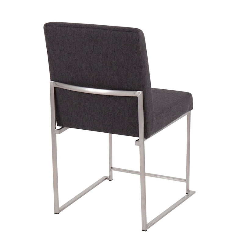 LumiSource Fuji High Back Dining Chair Set of 2 | Brushed Stainless Steel & Charcoal Fabric | Dining Room & Home Office | Model DC-HBFUJISSCHAR2