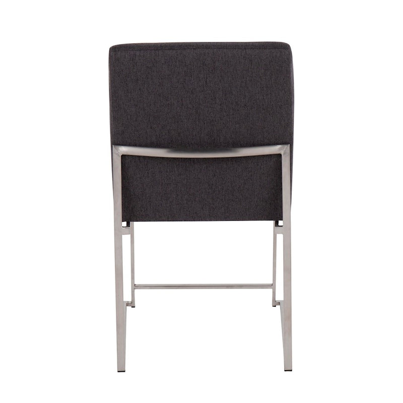 LumiSource Fuji High Back Dining Chair Set of 2 | Brushed Stainless Steel & Charcoal Fabric | Dining Room & Home Office | Model DC-HBFUJISSCHAR2