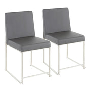 LumiSource Fuji High Back Dining Chair Set of 2 | Brushed Stainless Steel & Grey PU Leather | Dining Room & Home Office | Model DC-HBFUJISSGY2