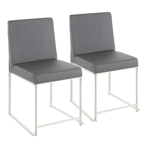 LumiSource Fuji High Back Dining Chair Set of 2 | Brushed Stainless Steel & Grey PU Leather | Dining Room & Home Office | Model DC-HBFUJISSGY2