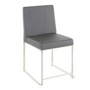 LumiSource Fuji High Back Dining Chair Set of 2 | Brushed Stainless Steel & Grey PU Leather | Dining Room & Home Office | Model DC-HBFUJISSGY2