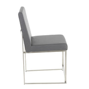 LumiSource Fuji High Back Dining Chair Set of 2 | Brushed Stainless Steel & Grey PU Leather | Dining Room & Home Office | Model DC-HBFUJISSGY2