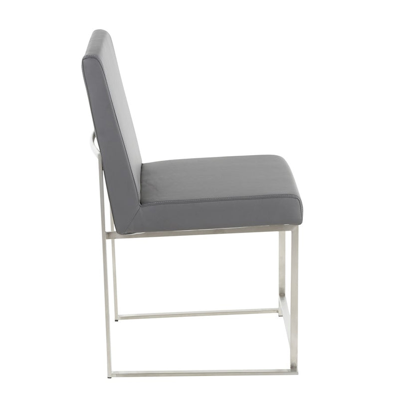 LumiSource Fuji High Back Dining Chair Set of 2 | Brushed Stainless Steel & Grey PU Leather | Dining Room & Home Office | Model DC-HBFUJISSGY2